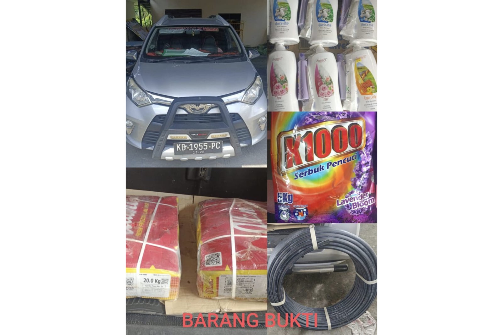 Barang bukti mobil dan barang ilegal dari Malaysia yang disita Satreskrim Polres Sambas